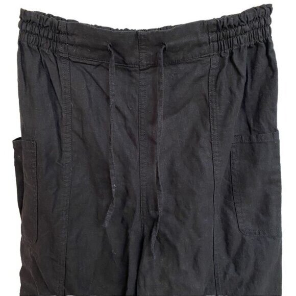 Jaquline Design Black Studio Linen Pants With Pockets and Draw Strig Lounge Pant - Picture 2 of 9